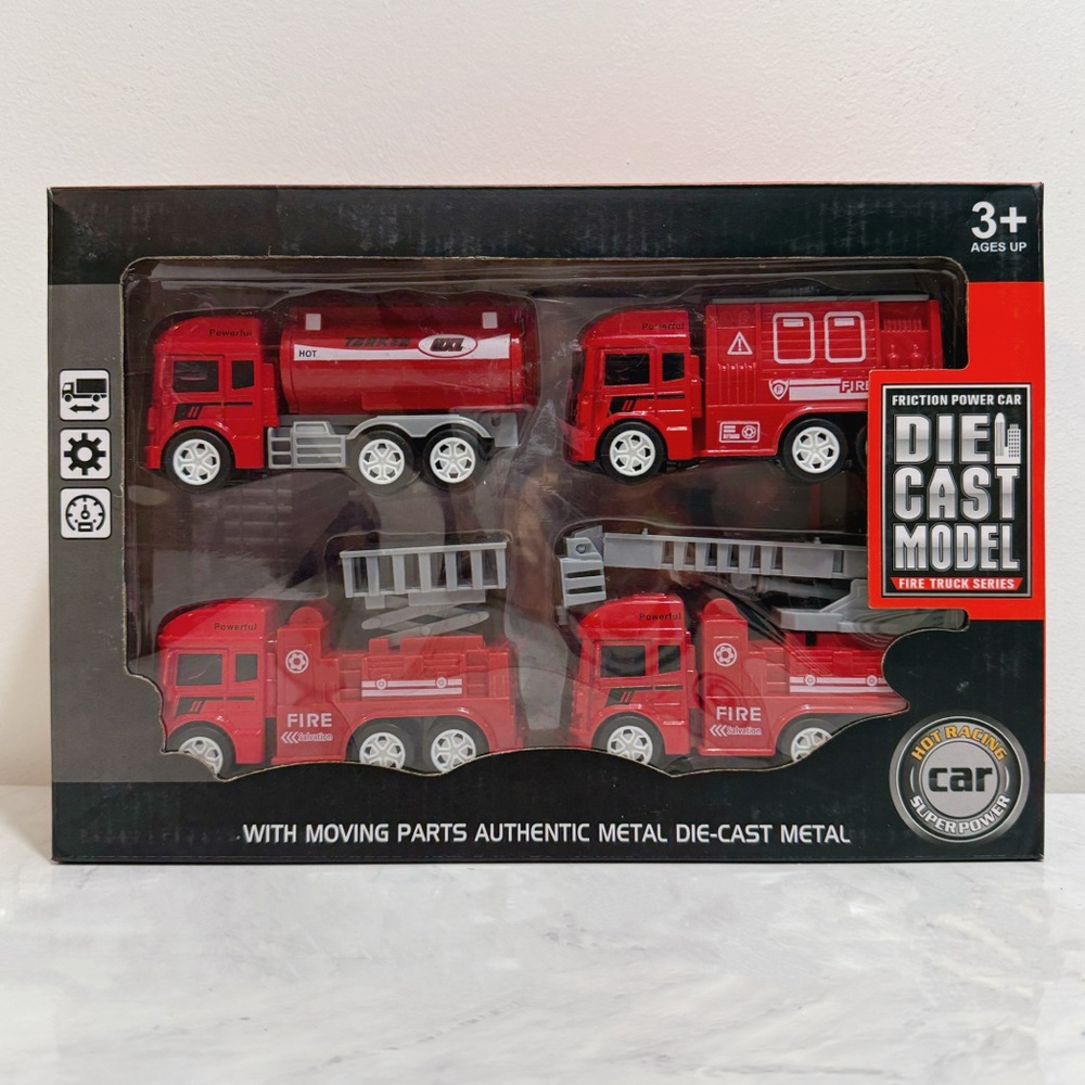 Die-Cast Model Fire Truck Set 4Pcs - Red